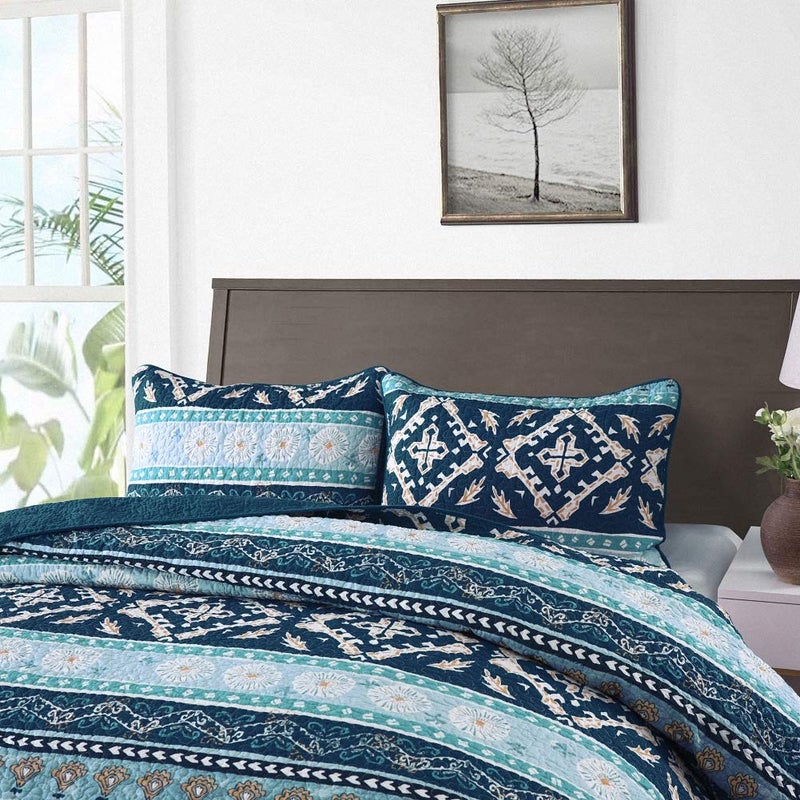 NEWLAKE Cotton Bedspread Quilt Sets-Reversible Patchwork Coverlet Set, Boho Chic Pattern,Twin Size - Image 2